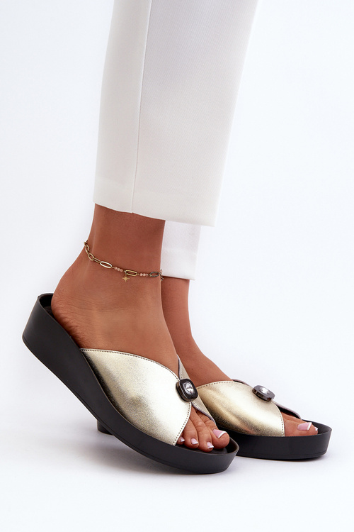 Women's Leather Slippers with Gold Decoration S.Barski KV27-027