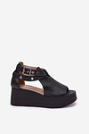 Leather Wedge Sandals Black Zazoo 1732