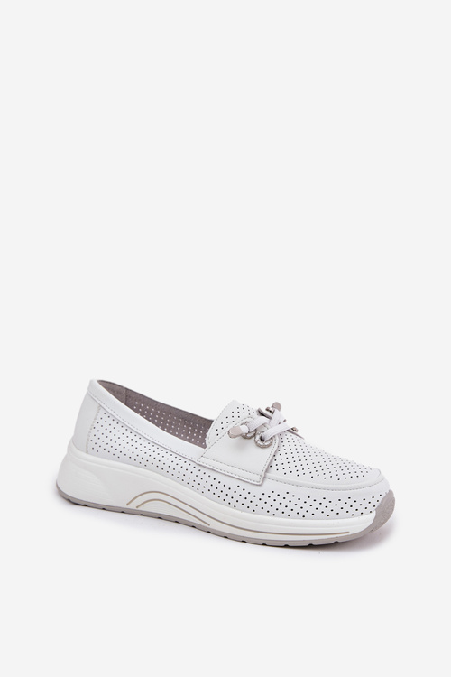 Półbuty Damskie Z Naturalnej Skóry Na Platformie Białe Artiker 56C2101