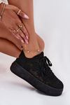 Women's Platform Sneakers With Crocheted Upper Black Mirietto