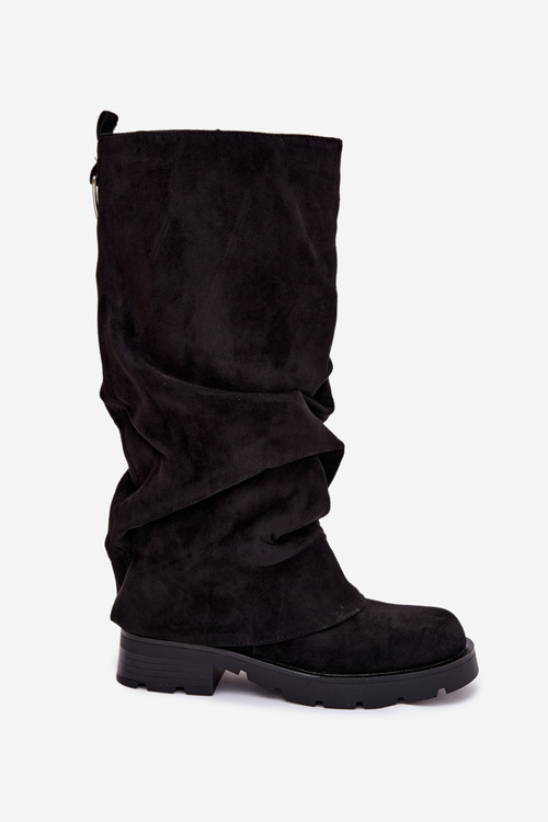 Damskie Kozaki Ocieplane Marszczona Cholewka Czarne Ilvessa