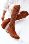 Openwork Suede High Boots Brown Pointe