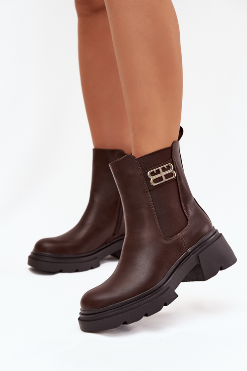 Women's ankle boots with gold detail insulated brown Serene