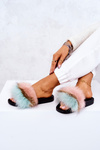 Slippers With Natural Fur Pink-green Naturis