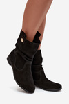 Leather Suede Women's Ankle Boots with Gathering Insulated Zazoo 4210 Black
