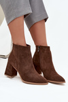 Ankle boots made of natural suede with block heel insulated brown Zazoo 3128