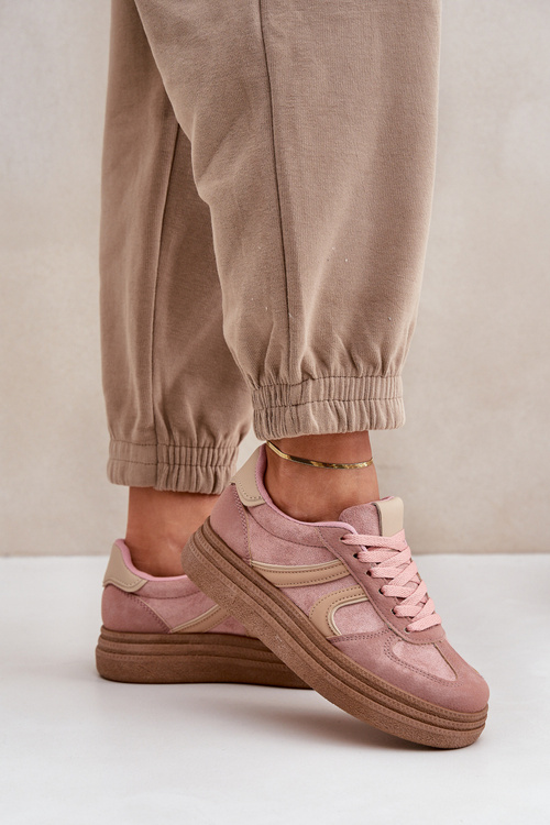 Damskie Sneakersy Na Platformie Różowe Lesida 