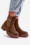 Warm Women's Boots with Golden Detail Eco Suede Brown Bervena