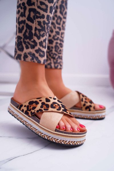 Women's Platform Flip Flops Camel Leopard Greta