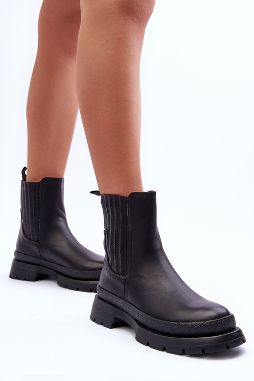 Leather Massive Boots Ankle Boots Black Rosan