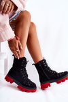 Warm Suede Boots Workers Tied Black-Red Pierro