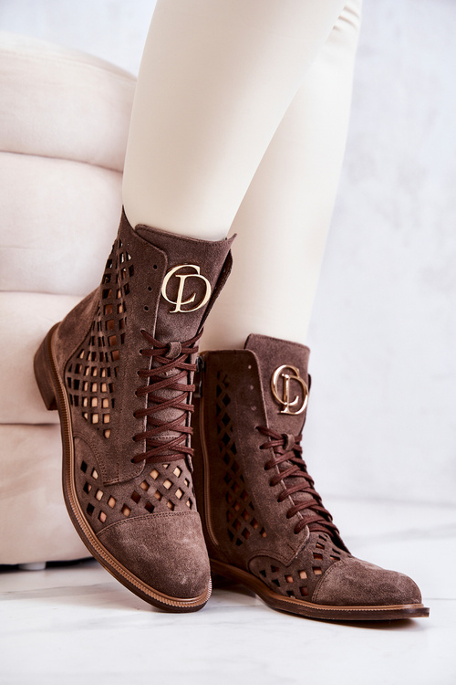Openwork Leather Boots Nicole Brown 2695