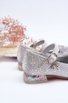 Children's Ballerinas With Velcro Bow Silver-Grey Nicola
