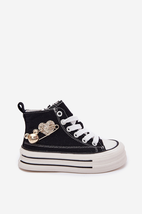Children's High Sneakers With Gold Decoration Black Elvena