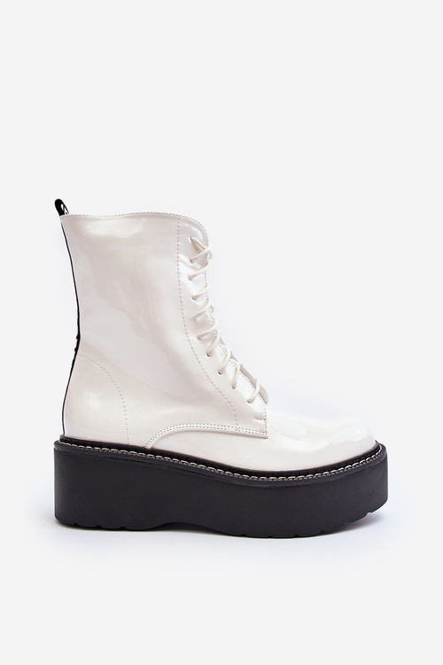 Women's White Patent Leather Boots with Chunky Sole Movana
