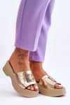 Women's Leather Platform Slippers With Embellishments gold Renna