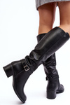 Women's Black Knee High Flat Heel Boots Bafiske