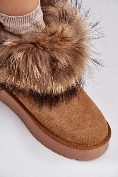 Leather Snow Boots On A Platform With Fur Camel Avirisa