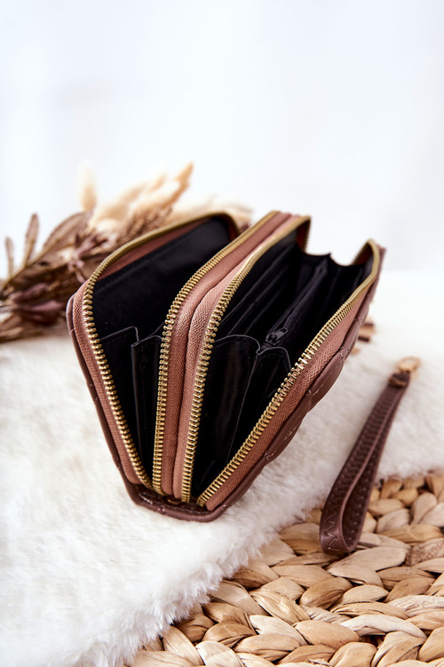 Large Quilted Wallet with Zips Cappucino