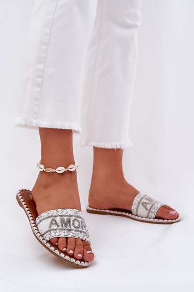 Women Flat Sandals With Decoration White Dorfedi