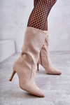 Suede High Heel Boots Beige Arison