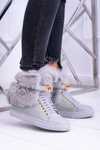 Lu Boo Grey Boots with Natural Fur Gisele