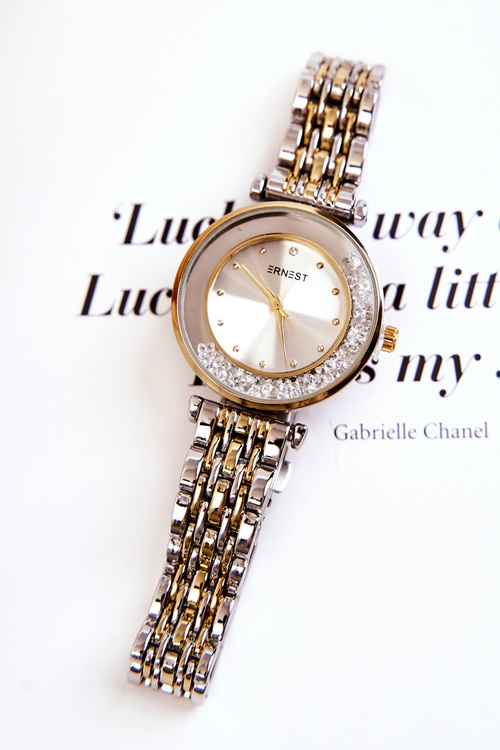 Women's Watch On Bracelet With Cubic Zirconia ERNEST Silver and Gold