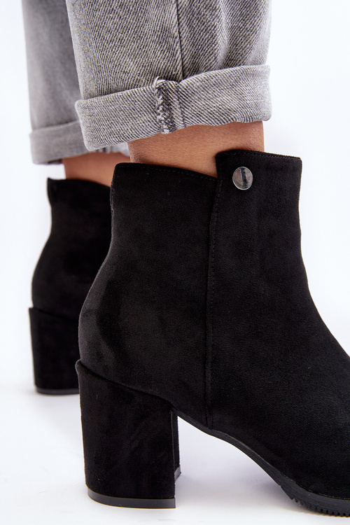 Black Suede Women's Ankle Boots with Block Heel Selela