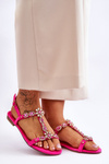 Women's Suede Sandals With Stones Fuchsia Calabrio