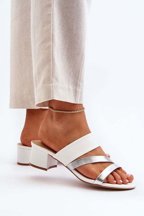 Women's Low Heel White Mules Rosila