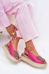 Zazoo 1786 Leather Women's Sandals On Platform With Decoration Fuchsia