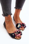 Women's Rubber Ballerina Flats with Flowers Black Junikla