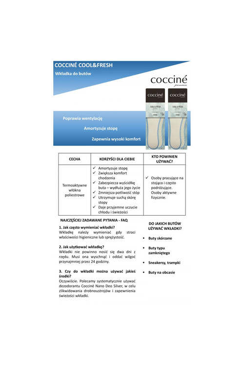 Coccine Termoaktywne Wkładki Cool Fresh Suche Stopy