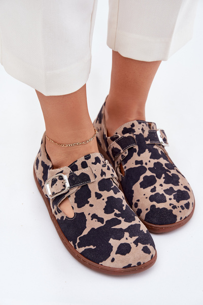 Suede Half Shoes Barefoot Women With Buckle Patches Zazoo N1261 Brown-Beige