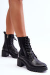 Women's Leather Boots On Heel Black Esnar
