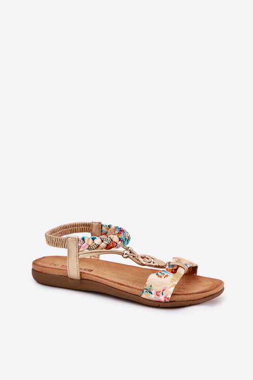 Women's Flat Sandals With Woven Strap And Decoration Artiker 56C1316 Gold