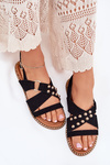 Women's sandals on flat heels with golden studs black Zanira