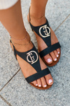 Flat Women's Sandals with Gold Decoration S.Barski KV27-051 Black