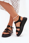 Women Sandals On Platform With Gold Detail Black Fevire