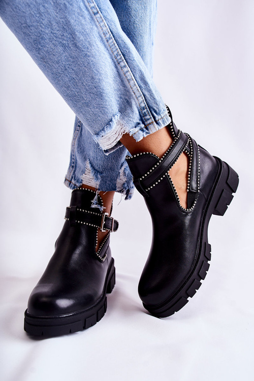 Botki Damskie Skóra Ćwieki Czarne Clares