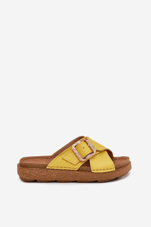Leather Women's Slippers With Buckle Inblu ED0003IU Yellow