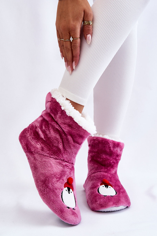 Women's Slippers Warm Slippers With Penguins Violet