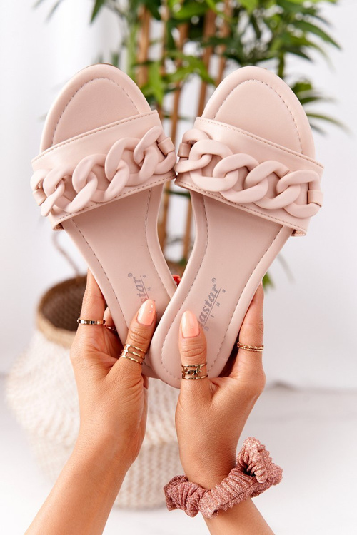 Leather Slippers With A Chain Beige Step By Step