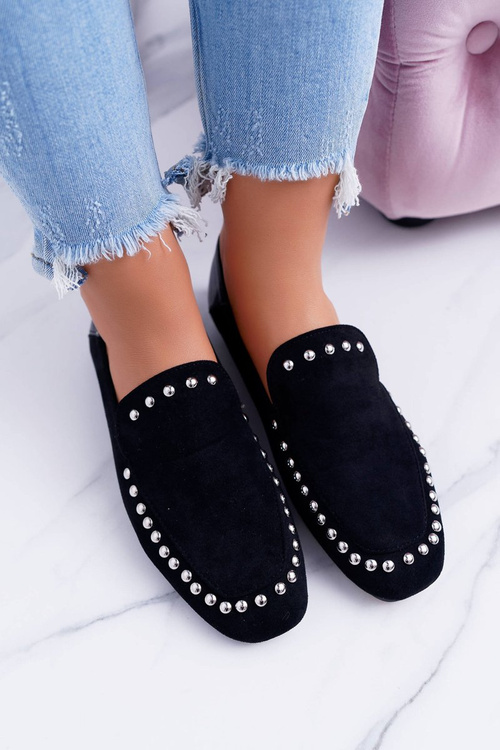 Lu Boo Women's Black Lords Ballerinas with Rhinestones Planta