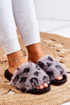 Slippers With Fur Rubber Leopard Gray Noelle