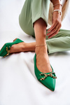 Women's Leather Ballerinas In Spitz With Decoration Green Carlos