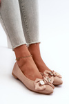 Women's Eco Suede Ballerina Flats with Bow and Brooch Beige Satris