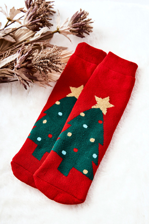 Socks Anti-Slip Christmas tree Red