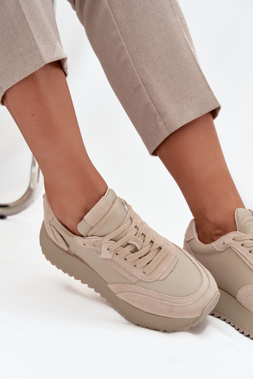 Leather Women's Sneakers on Platform Artiker 55C0021 Beige