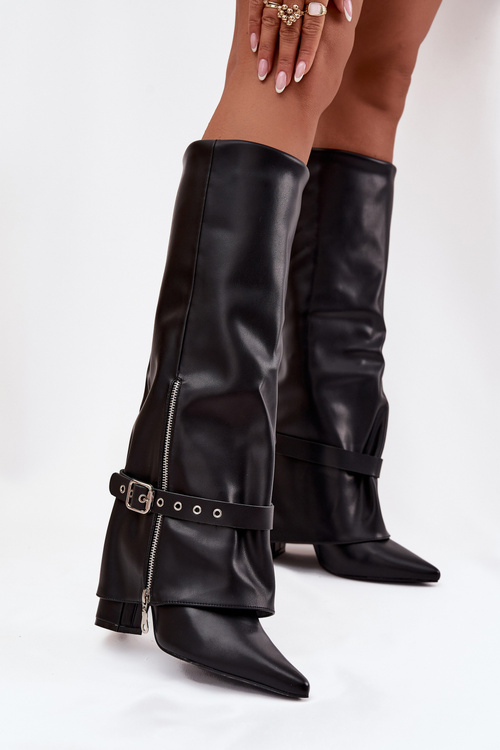 Women's Slip-On Ankle Boots with Heel Decorative Strap Eco Leather Black Jolivine